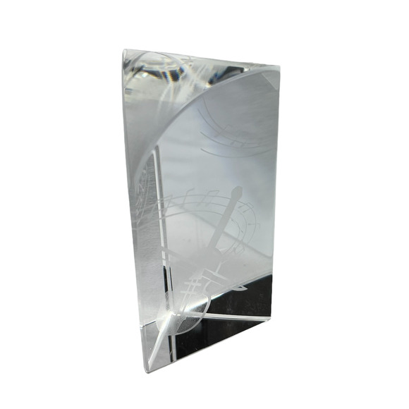 Violin & Musical Notes Etched Crystal Paper Weight 4" x 2.25" Orchestra Office - Picture 2 of 7